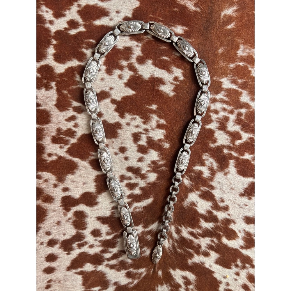 Vintage Sterling Silver Concho Link Belt Southwestern Sunburst 70s 80s 90s 36in
